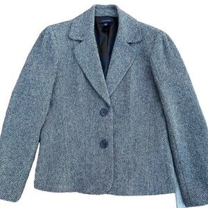 Lands' End NWOT Wool Blend Blazer Jacket Herringbone Black Single Breasted Sz 10